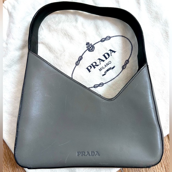 Prada Handbags - RARE Vintage Prada Gray Leather Asymmetrical Handbag